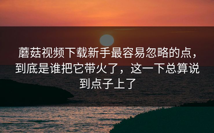 蘑菇视频下载新手最容易忽略的点，到底是谁把它带火了，这一下总算说到点子上了