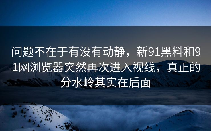 问题不在于有没有动静，新91黑料和91网浏览器突然再次进入视线，真正的分水岭其实在后面