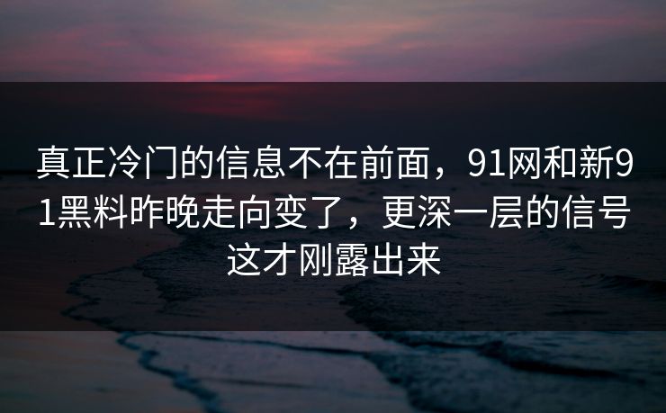 真正冷门的信息不在前面，91网和新91黑料昨晚走向变了，更深一层的信号这才刚露出来