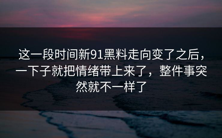 这一段时间新91黑料走向变了之后，一下子就把情绪带上来了，整件事突然就不一样了