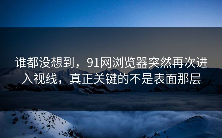 谁都没想到，91网浏览器突然再次进入视线，真正关键的不是表面那层