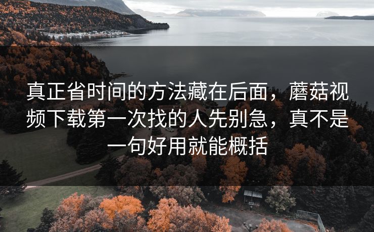 真正省时间的方法藏在后面，蘑菇视频下载第一次找的人先别急，真不是一句好用就能概括